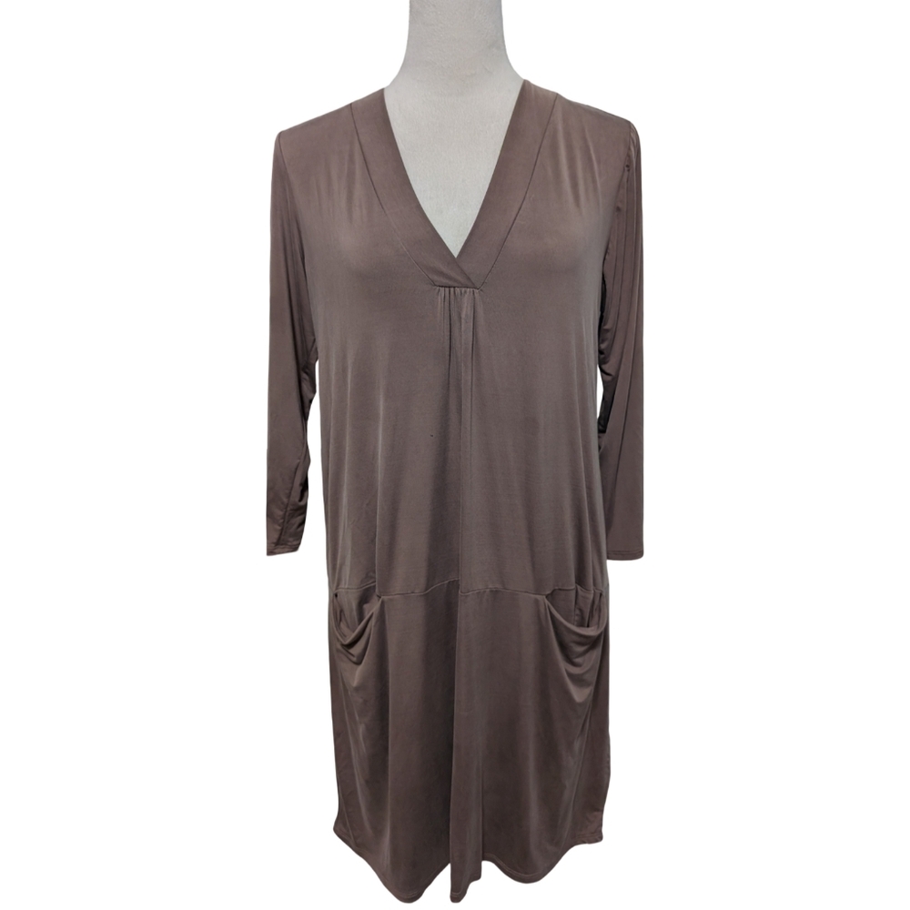 Anthropologie Dolan Tegan Tunic Dress Brown Pockets V Neck Medium